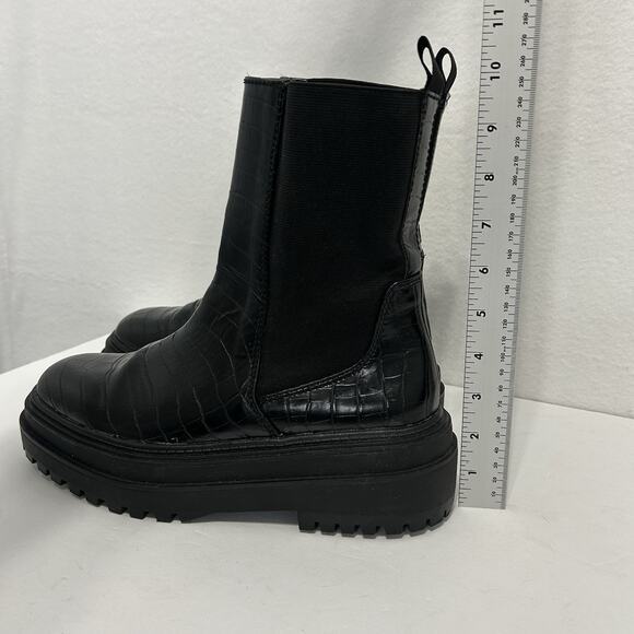 ZARA Black Chunky Chelsea Ankle Boots Womens 40/9 Lug Sole Platform Snake print - Picture 6 of 8